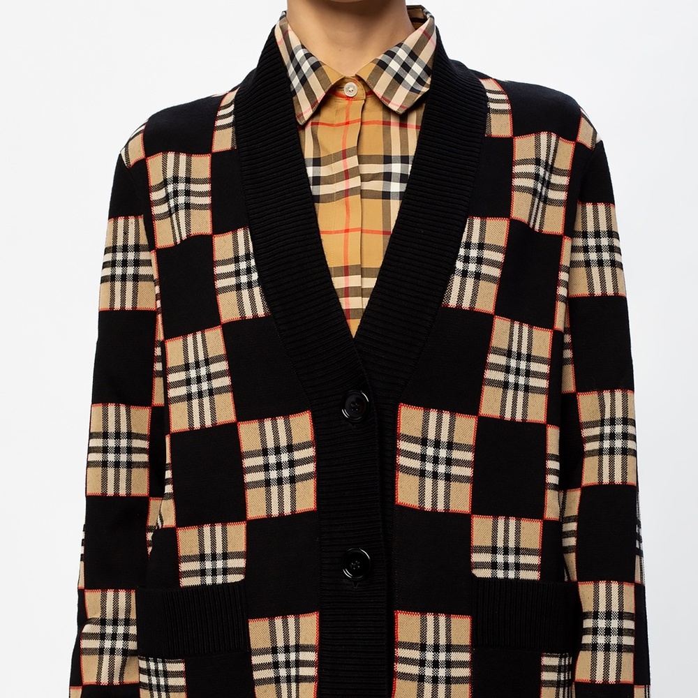 EMT 420 Burberry Chequer Merino Wool Blend Cardigan